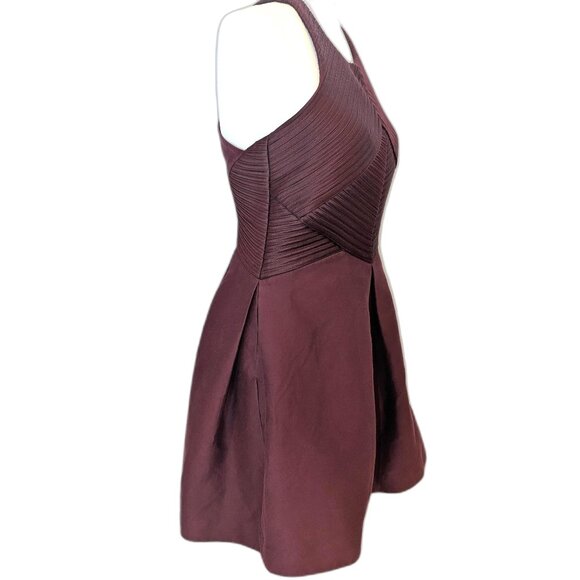 Halston Heritage | Cotton & Silk Syrah Burgundy Stripe Seam Mini Dress | Size 8 - Picture 5 of 15